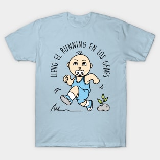 Llevo el running en los genes (versión niño). T-Shirt